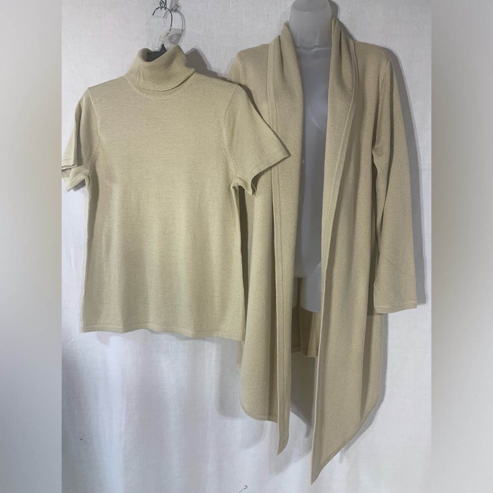 Dialogue Elegant Cream Women's Cardigan Sweater Set wool blend SZ Small